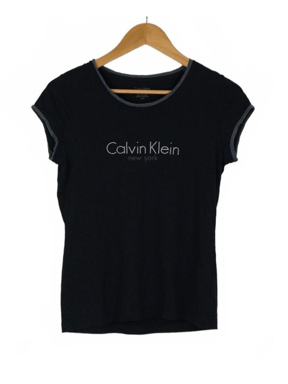 Calvin Klein Black Short Sleeve Tee with Rhinestone Logo
